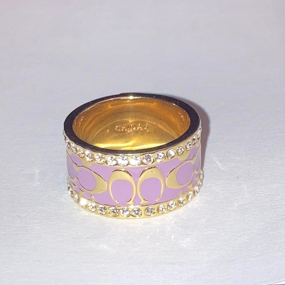 COACH violet enamel & rhinestone ring - size 6.5